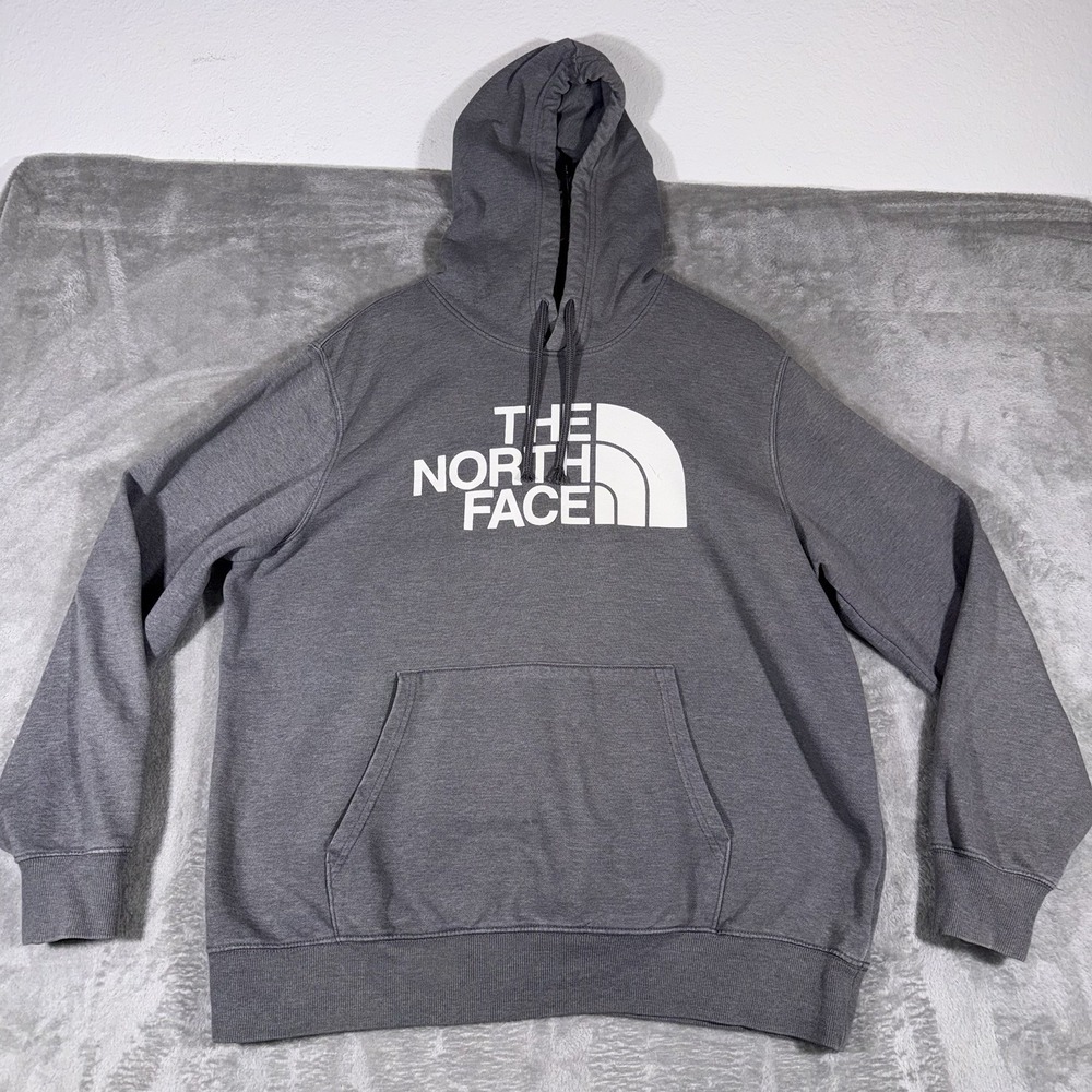 North Face Hoodie Mens XL Gray Fleece Pullover Big‎ Logo Outdoor Hiking